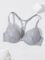 Elegant grey lace underwire bra with front buckle closure and decorative racerback - 70C / Tops / Gray