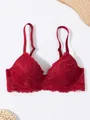 Elegant red floral lace push-up bra with underwire support and adjustable straps. - 70B / Tops / Red