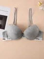 Grey marl push-up bra featuring a white elastic band with 'life' letter print design - 70B / Tops / Gray