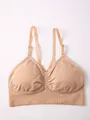 Seamless wire-free comfort yoga sports bra in beige color with adjustable thin straps - S / Tops / Nude