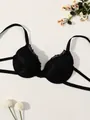 Sexy black lace push-up bra with floral embroidery thin cup and delicate back straps - 75B / Tops / Black