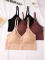 Seamless ribbed sports bra set for women in black, burgundy, and beige tones - S / Tops / Nude