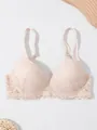 Elegant beige floral lace push up bra with underwire and adjustable straps for support - 70B / Tops / Apricot