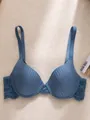 Comfortable blue push-up lace bra with elegant ribbed pattern cups - Sapphire Blue