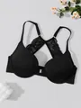 Black front-closure push-up bra with lace racerback detail and underwire - 70B / Tops / Black