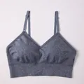 Blue heather seamless sports bra with adjustable spaghetti straps and padding - S / Tops / Blue