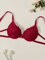 Elegant dark red lace push-up bra with floral patterns on a neutral background. - 70B / Tops / Red