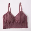 Seamless knitted V-neck sports bra in heathered red with adjustable thin straps - S / Tops / Red