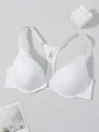 Elegant white lace bra featuring a convenient front closure and stylish Y-back design. - White