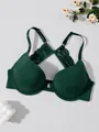 Elegant dark green front-closure push-up bra with lace racerback straps for women. - 70B / Tops / Green