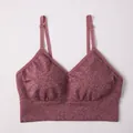 Seamless rose red heathered sports bra featuring adjustable straps and soft pads - S / Tops / Red