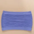 Macro detail of a purple ribbed seamless strapless bandeau top showing the fabric texture - S / Tops / Blue