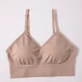 Seamless beige sports bralette with adjustable thin straps and removable chest pads - S / Tops / Nude