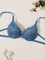 Sexy reggiseno push-up in pizzo blu con design a rete floreale sottile e molto comodo - Blu