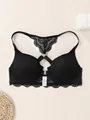 Elegant sexy black striped lace bra featuring a front-closure and racerback lace design - 70B / Tops / Black