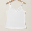 White V-neck lace trim camisole for women featuring a slim fit and elegant design - XS / Tops / White