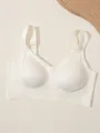 Comfortable seamless rib-knit push-up bra in cream white with wide side wings for support - S / Tops / Champagne White
