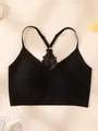 Nahtloser schwarzer Push-up-BH mit zartem Spitzen-Racerback und verstellbaren Trägern - Schwarz