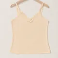 Elegant V-neck lace trim camisole in soft light yellow finish for women's summer wear - XS / Tops / Nude
