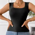 Classic black square neck tank top for women with wide comfortable shoulder straps - S / Tops / Black