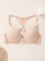 Comfortable nude striped front-clasp bra with elegant floral lace racerback design detail - 70B / Tops / Nude