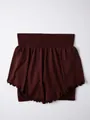 Brown fake two-piece yoga skirt shorts with high ribbed waist and ruffle hem details - S / Bottoms / Coffee