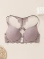 Lavender lace racerback bra featuring front closure and stylish vertical striped cups - 70B / Tops / Dusty Pink