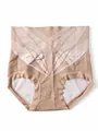 High waist seamless tummy control shapewear panties in beige color for women's slim fit. - S / Khaki