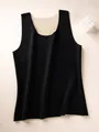 Women's black seamless thermal tank top featuring warm beige fleece interior lining - S / Tops / Black