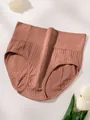 High-waist ribbed cotton panties in dusty rose color with supportive elastic waistband - S / Bottoms / Brick Red
