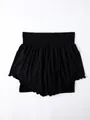 Black high-waist two-piece yoga skirt with anti-exposure shorts and ruffled hem design - S / Bottoms / Black
