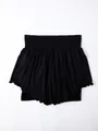 Black high-waist two-piece yoga skirt with anti-exposure shorts and ruffled hem design - S / Bottoms / Black