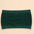 Dark green ribbed seamless bandeau bra with elastic fit for anti-exposure inner wear - S / Tops / Dark Green