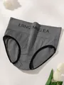 Women's comfortable grey mid-high waist ribbed panties with letter waistband detail - S / Bottoms / Gray