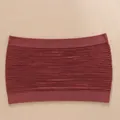Elastic burgundy ribbed knit strapless bandeau tube top with seamless design for women - Red Brown