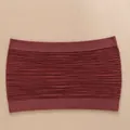Elastic burgundy ribbed knit strapless bandeau tube top with seamless design for women - Red Brown
