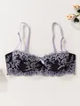 Sexy purple and black floral lace bra featuring adjustable straps and delicate bow - 70B / Tops / Purple