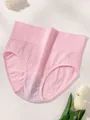 Comfortable pink high-waisted ribbed panties for women featuring a lettered elastic waistband - Pink