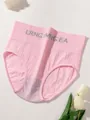 Cómodas bragas de canalé rosa de talle alto para mujer con cintura elástica con letras moda - Rosa