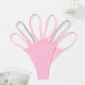 Macro detail of sexy pink ribbed thong featuring thin silver glitter rhinestone straps - S / Bottoms / Light Pink