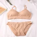 Seamless non-wired yoga sports bra and panties set in beige with adjustable straps - S / Top And Bottom / Nude