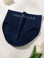 Navy blue high-waist seamless panties for women with lettered waistband details - Sapphire Blue