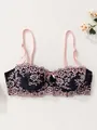 Sexy black and pink floral lace bra with comfortable straps and a central bow detail - 70B / Tops / Pink