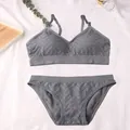 Seamless wireless gray lingerie set with adjustable straps for sports and yoga. - S / Top And Bottom / Gray