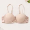Detailed view of nude push-up bra with delicate lace trim and thin adjustable straps - 70B / Tops / Nude