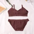 Seamless maroon bra and panty set with zigzag knit and adjustable straps for yoga - Red Brown