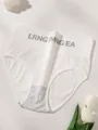 Bragas de algodón blanco de cintura alta suaves y cómodas con pretina de letras mujer - Blanco