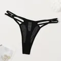 Sexy black mesh thong with adjustable thin straps and hollow out design - S / Bottoms / Black