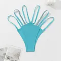 String côtelé turquoise sexy avec plusieurs fines lanières et détails pailletés - Cyan