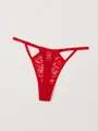 Elegant sexy red floral lace G-string thong lingerie with adjustable thin side straps - XS / Red